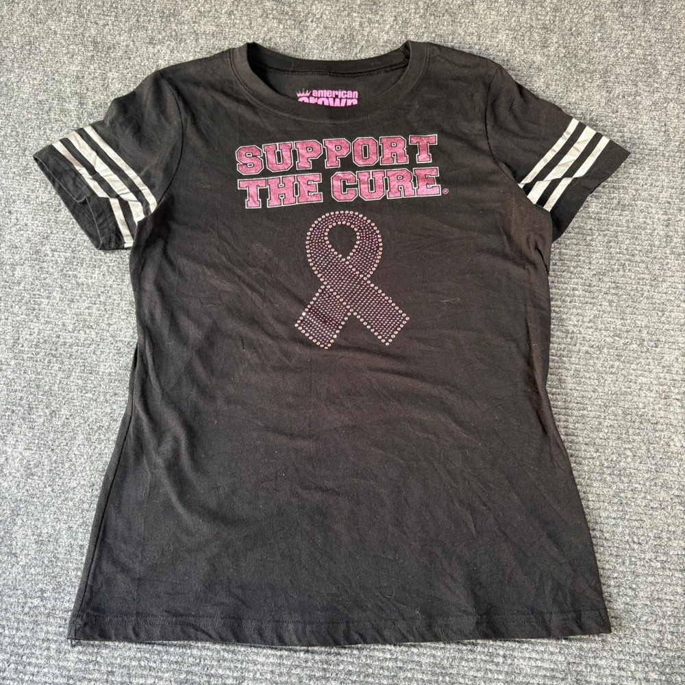 American Crown Support The Cure Breast Cancer Awareness T-Shirt Black Large L